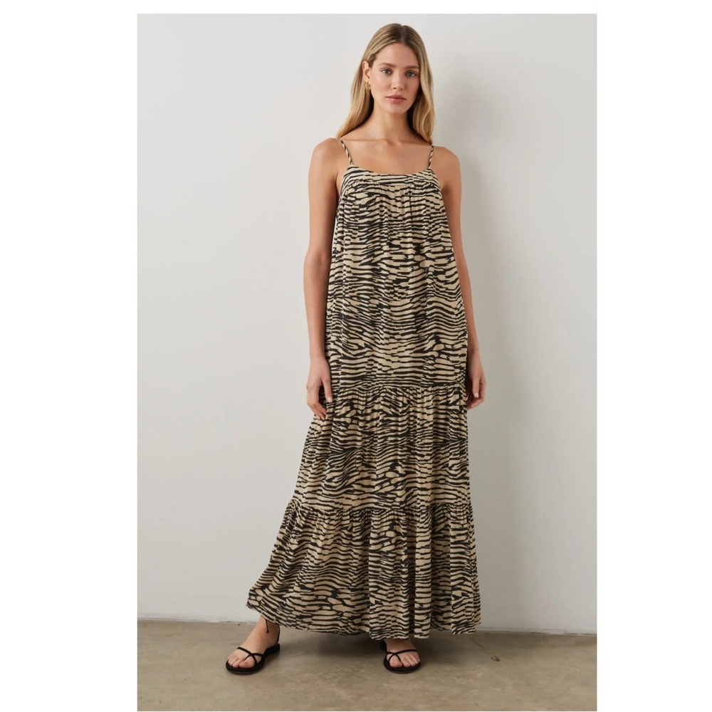NWT Rails Maty Sand Stone Abstract Animal Print Tiered Chiffon‎ Maxi Dress SZ S